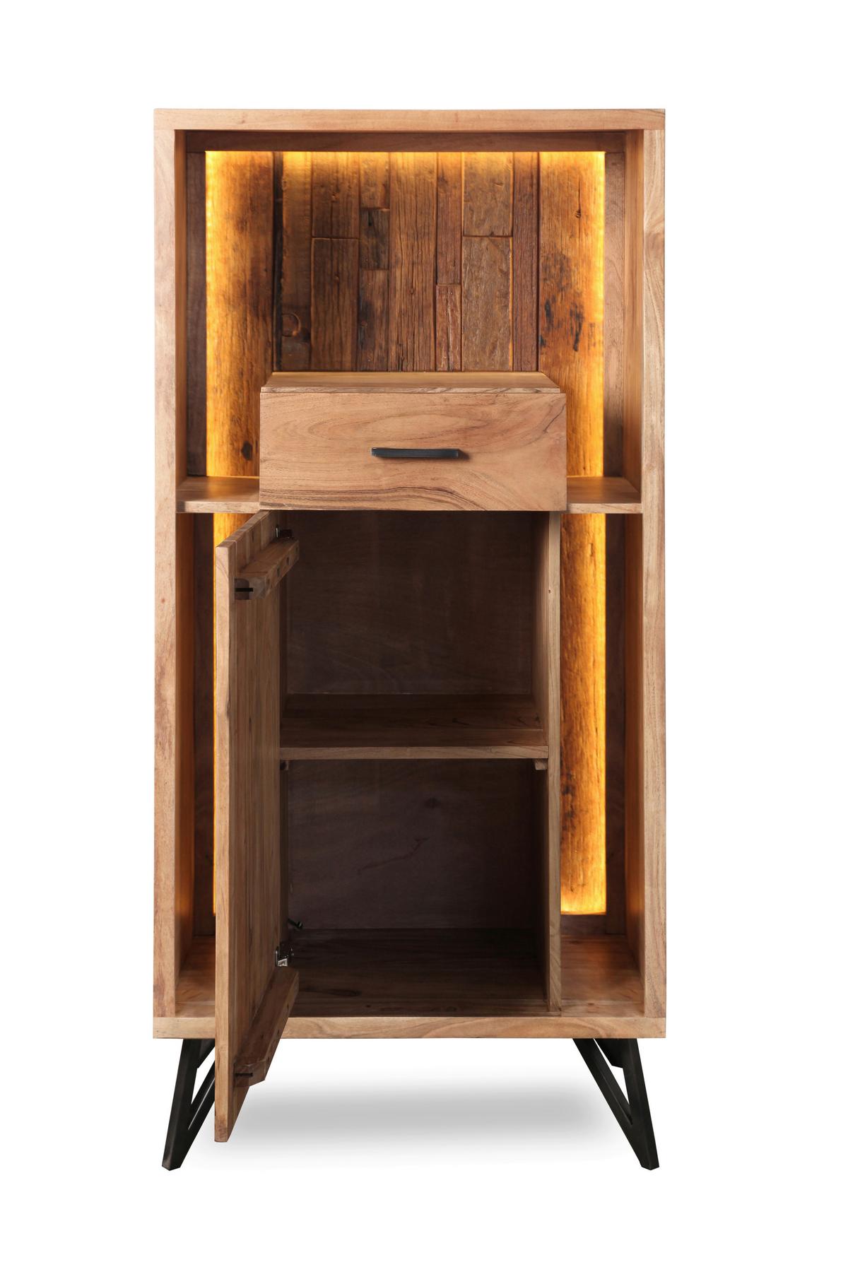 Highboard Indira Akazie Massiv, B: 72 cm - Schwarz/Akaziefarben, ROMANTIK / LANDHAUS, Holz/Metall (72/150/40cm)