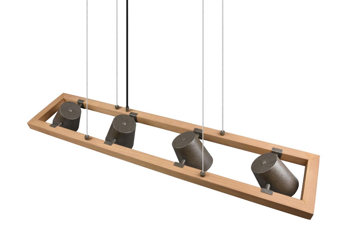 Hängeleuchte Bell H: 150 cm 4-Flammig, Glockendesign - Nickelfarben, Natur, Holz/Metall (100/150/21cm) - Trio Leuchten