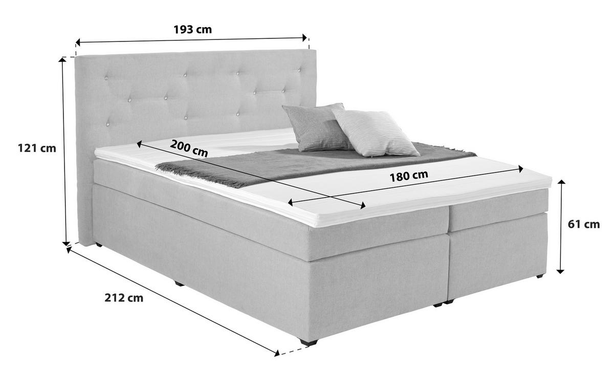 Boxspringbett Mit Topper, Lederlook 180x200cm Luminosa - Schwarz, MODERN, Textil (180/200cm)