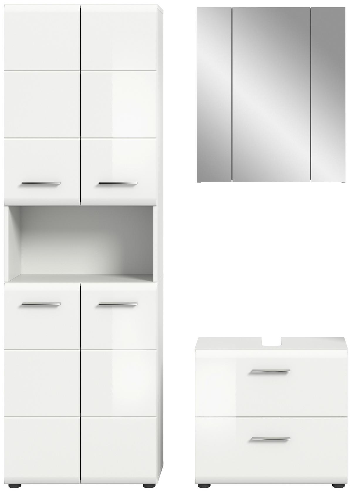 Badezimmer Ice Weiß Hg B: 120 Cm - Weiß Hochglanz/Schwarz, MODERN, Glas/Holzwerkstoff (120cm) - MID.YOU