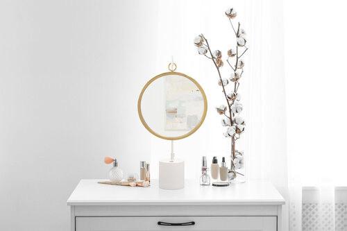 Tischspiegel Eleganca 65 cm Metallrahmen Weiß/Goldfarben - Goldfarben/Weiß, LIFESTYLE, Glas/Metall (30/65/13cm) - Kayoom