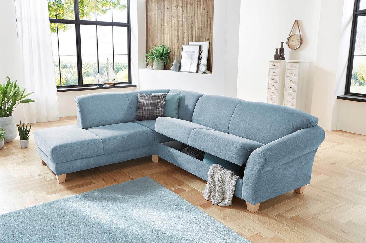 Ecksofa Gotland hellblau mit Bettkasten, 212x257 cm - Naturfarben/Hellblau, KONVENTIONELL, Textil (212/257cm) - Sit & More