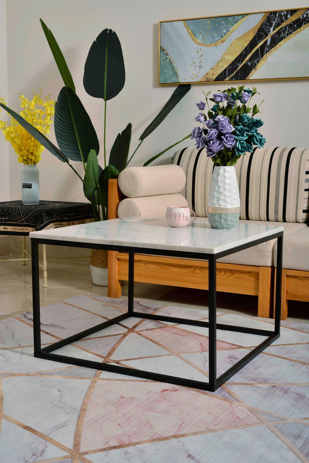COUCHTISCH Marmor B: 75cm - Schwarz/Weiß, Design, Stein/Metall (75/75/48cm) - MID.YOU