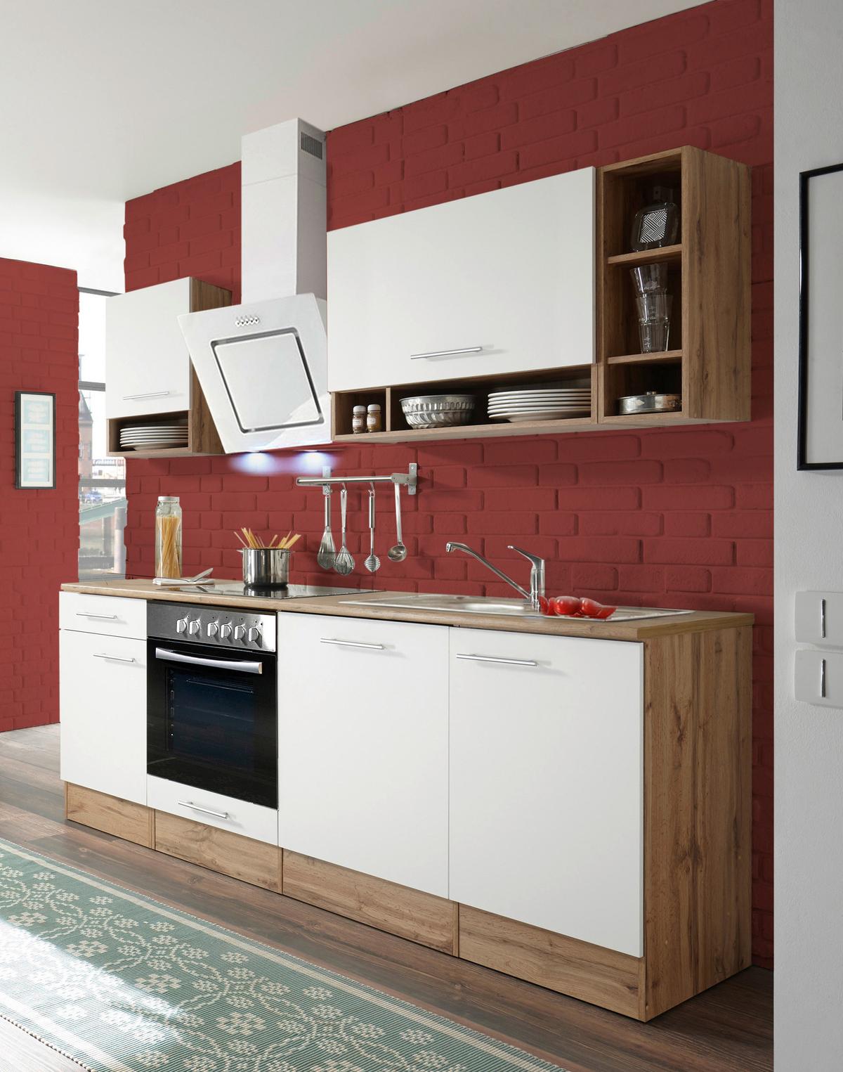 Küchenzeile ohne Geräte B: 220 cm Weiß/Wildeiche Dekor - Wildeiche/Weiß, Basics, Holzwerkstoff (220/205/60cm) - Respekta