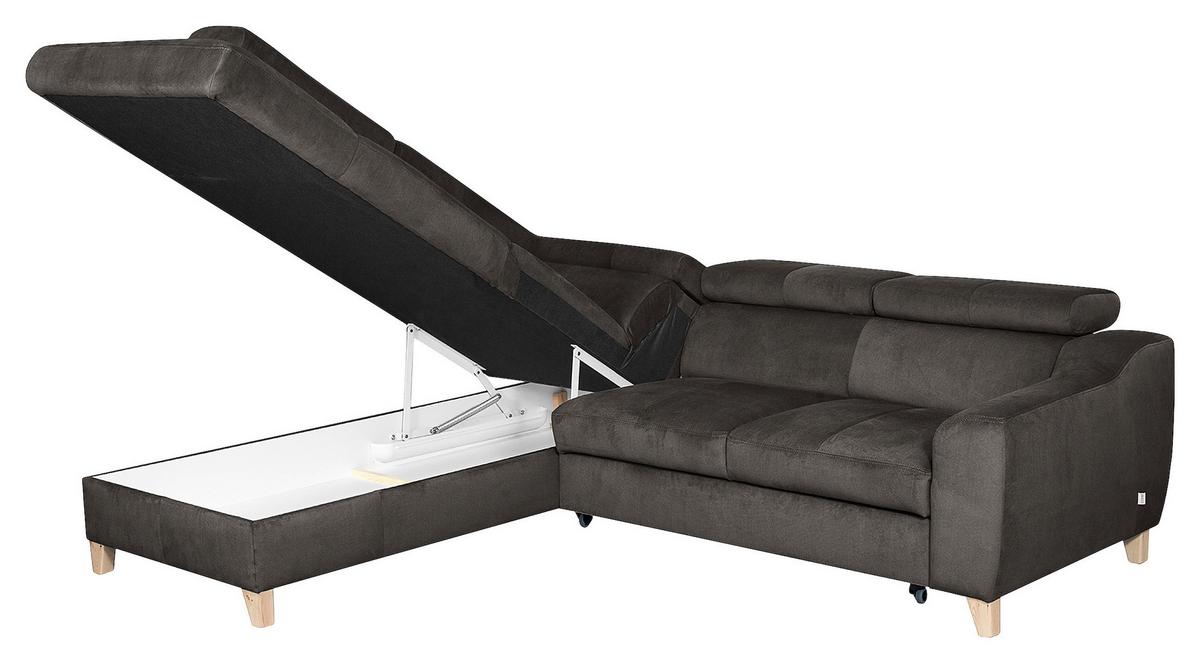 Ecksofa Aspen mit Bettkasten Webstoff Dunkelgrau 208x245 cm - Dunkelgrau/Buchefarben, Design, Textil (208/245cm) - Livetastic