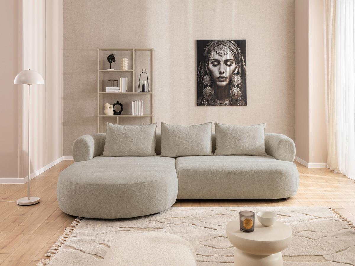 Ecksofa Ferro Beige S: 156x256 cm - Beige/Schwarz, Design, Textil (156/256cm) - Livetastic