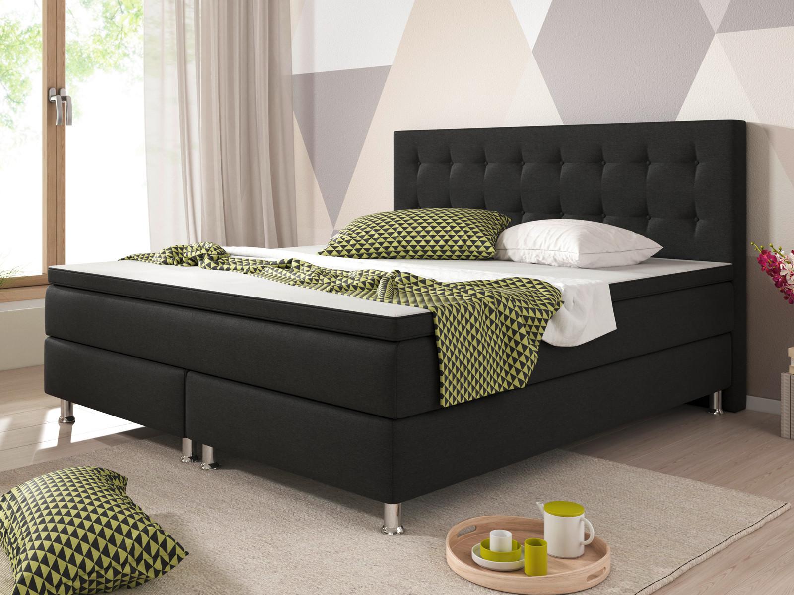Boxspringbett Mit Topper 180x200 Köln - Silberfarben/Schwarz, KONVENTIONELL, Textil (180/115/210cm) - MID.YOU