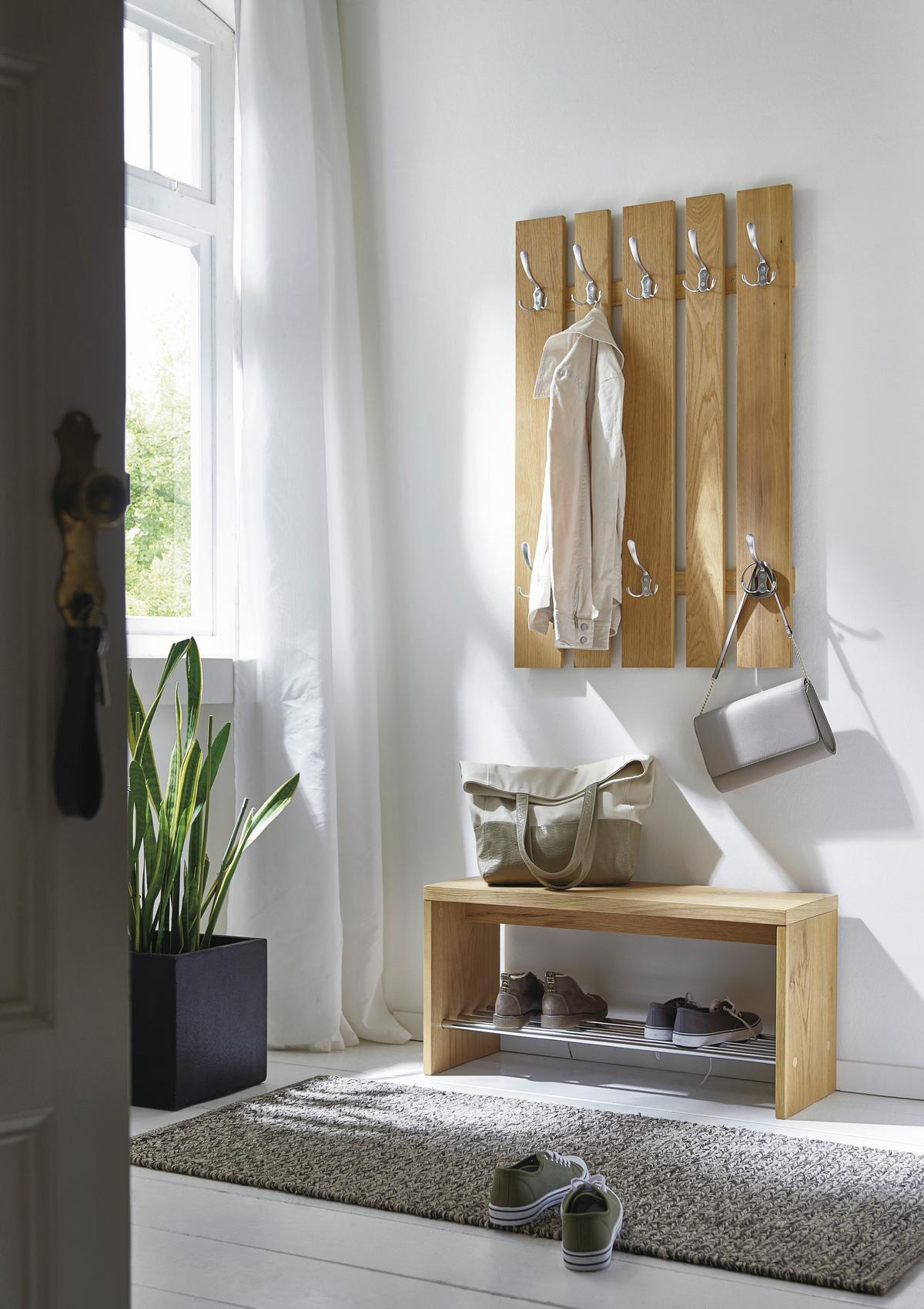 Wandgarderobe Merit Eiche-/Alufarben B: 65cm - Eichefarben/Alufarben, Basics, Holz/Holzwerkstoff (65/9/100cm) - Livetastic