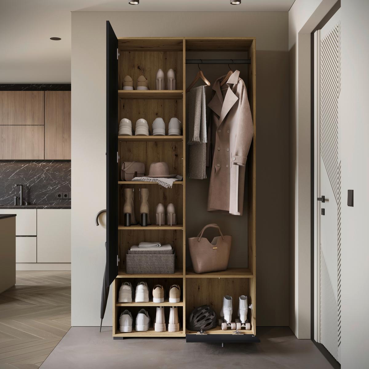 Garderobe Dino Eiche Artisan/schwarz B: 90 Cm - Schwarz/Eiche Artisan, Trend, Holzwerkstoff (90/190/33cm) - P & B
