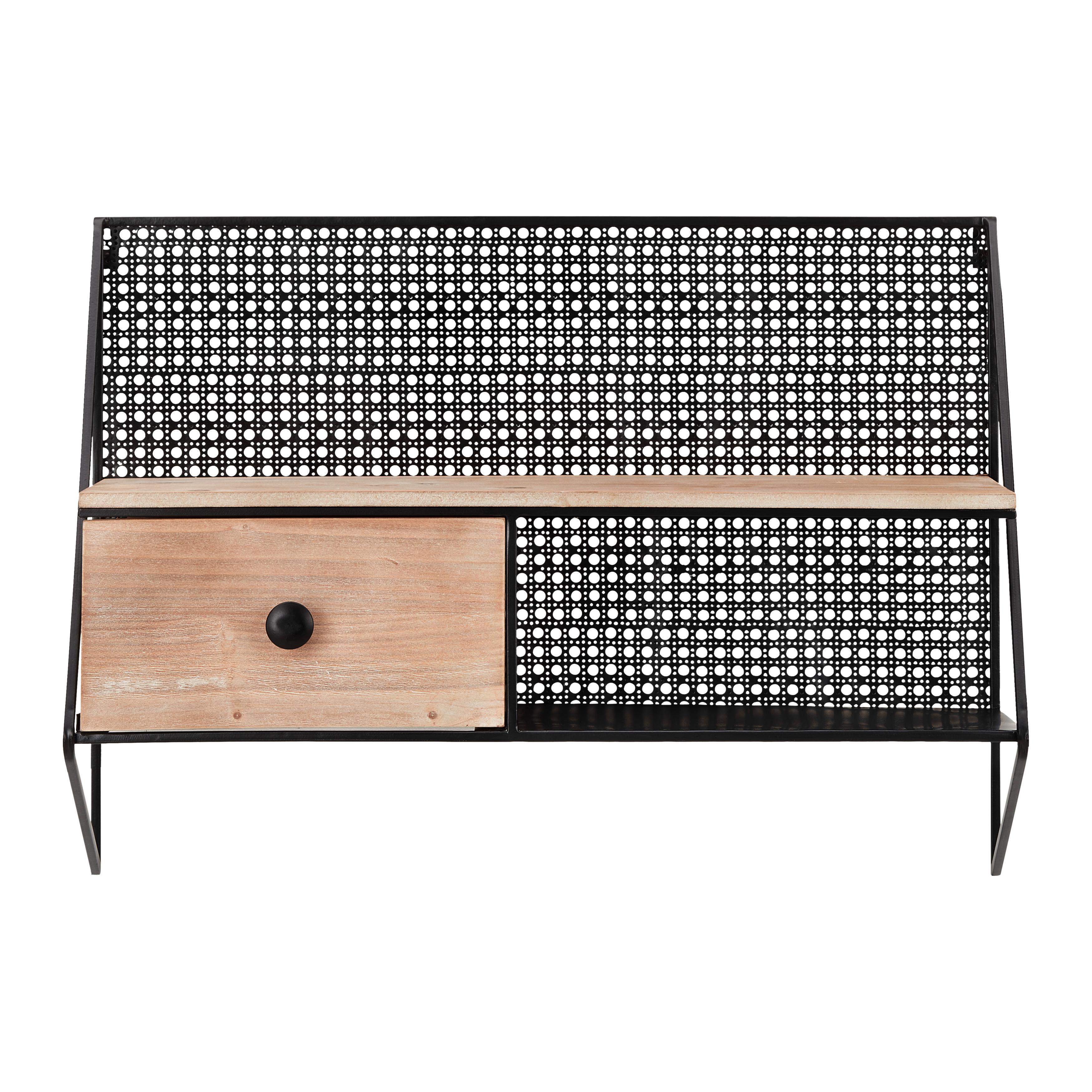 Nastěnný Regál Lelia - černá/přírodní barvy, Moderní, kov/dřevo (60/43/20cm) - Bessagi Home