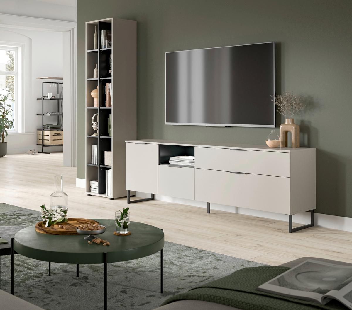 Wohnwand Noida Kaschmirfarben /Schwarz B: 245cm - Kaschmir/Schwarz, Design, Holzwerkstoff (245/192/41cm) - Livetastic