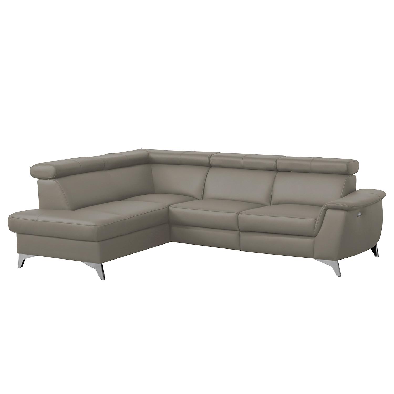 Ecksofa Lince Schlammfarben S: 197x257 cm - Chromfarben/Schlammfarben, Design, Leder/Textil (197/257cm) - Livetastic