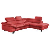 Ecksofa Mit Schlaffunktion Driver Rot Lederlook - Chromfarben/Rot, MODERN, Textil (266/214cm) - MID.YOU
