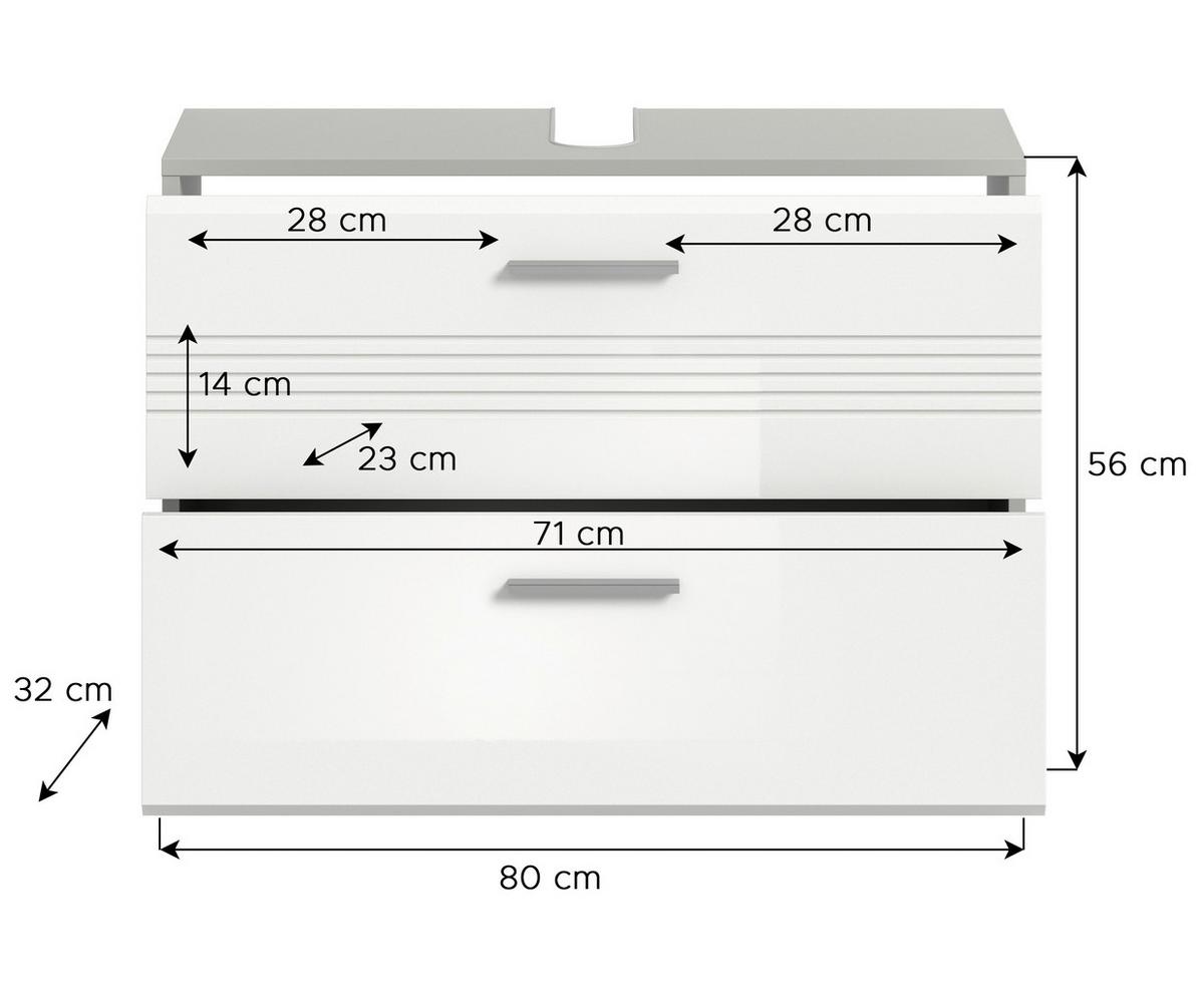 Waschbeckenunterschrank Copa B: 80 cm Weiß/Grau - Weiß Hochglanz/Weiß, MODERN, Holzwerkstoff (80/56/32cm) - MID.YOU