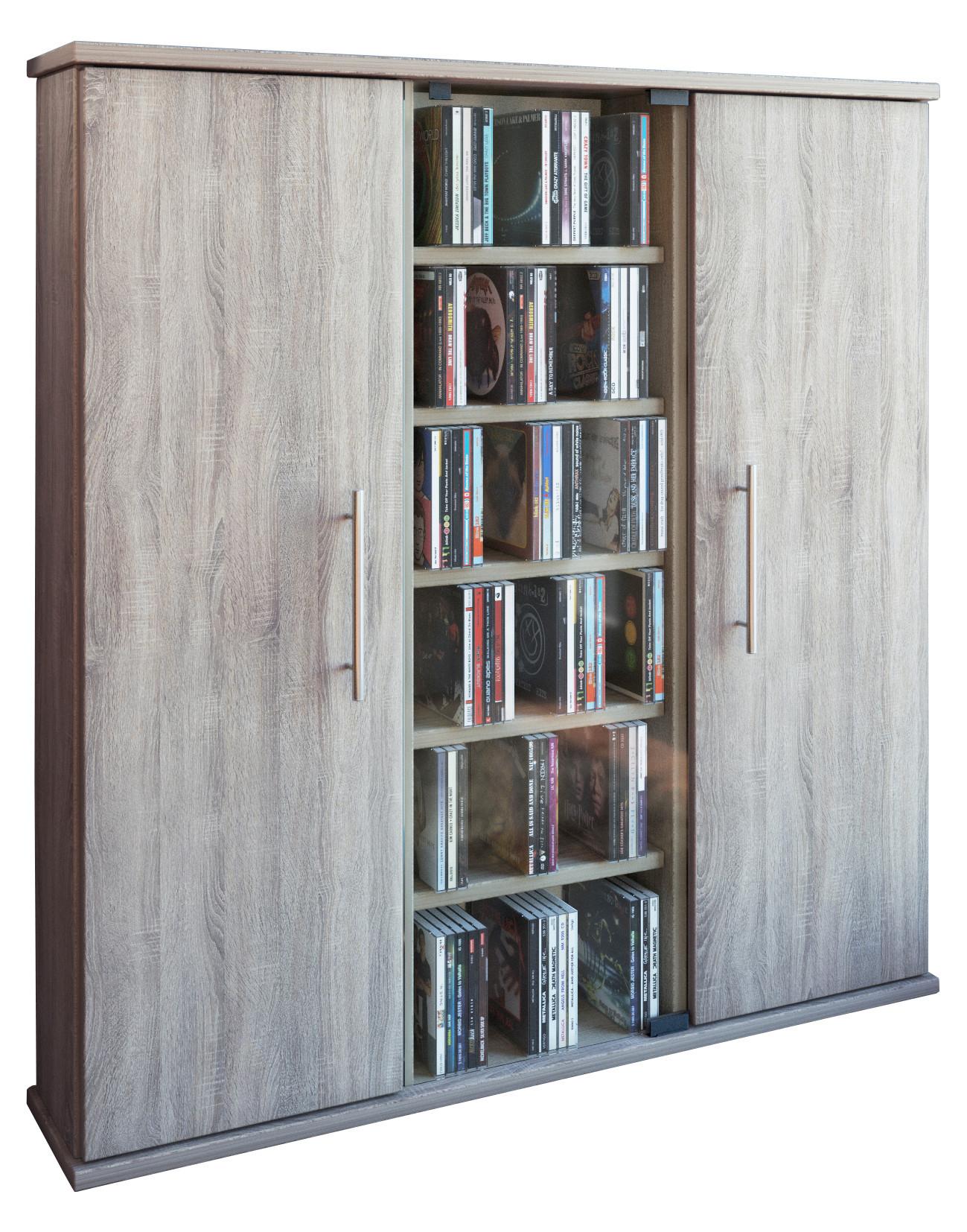 Cd Regal Mit Türen Santo 86 Cm Sonoma Eiche Dekor, Glas - Eichefarben, KONVENTIONELL, Glas/Holzwerkstoff (86/91,5/18cm) - MID.YOU