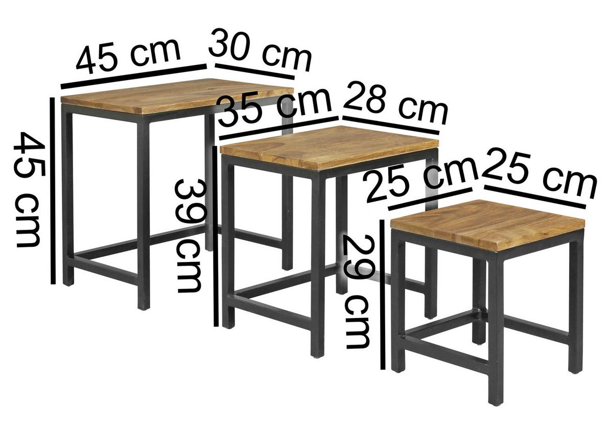 Beistelltisch Mit Holzplatte 3er-Set Akola Sheesham/schwarz - Sheeshamfarben/Schwarz, Design, Holz/Metall (30/45/45cm) - MID.YOU