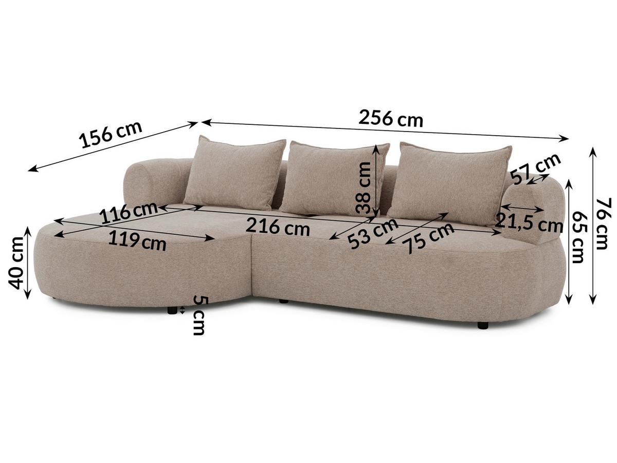 Ecksofa Ferro Hellbraun S: 156x256 cm - Hellbraun/Schwarz, Design, Textil (156/256cm) - Livetastic