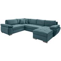 Wohnlandschaft Terana mit Schlaffunktion, Petrol - Chromfarben/Petrol, KONVENTIONELL, Textil (219/305/157cm) - Livetastic