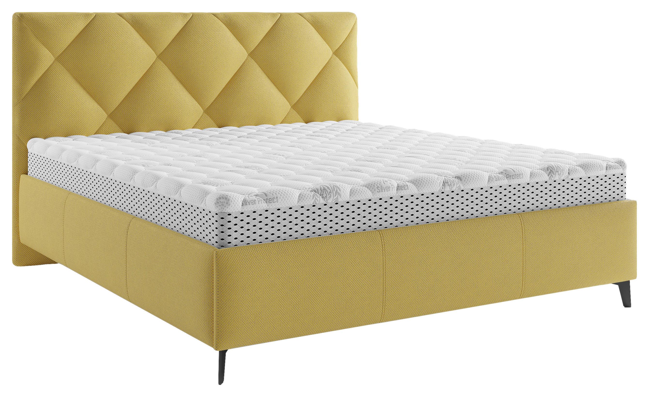 Čalúnená posteľ BIANCO 180x200, horčicovožltá - horčicovožltá/čierna, Modern, kov/drevo (180/200cm)