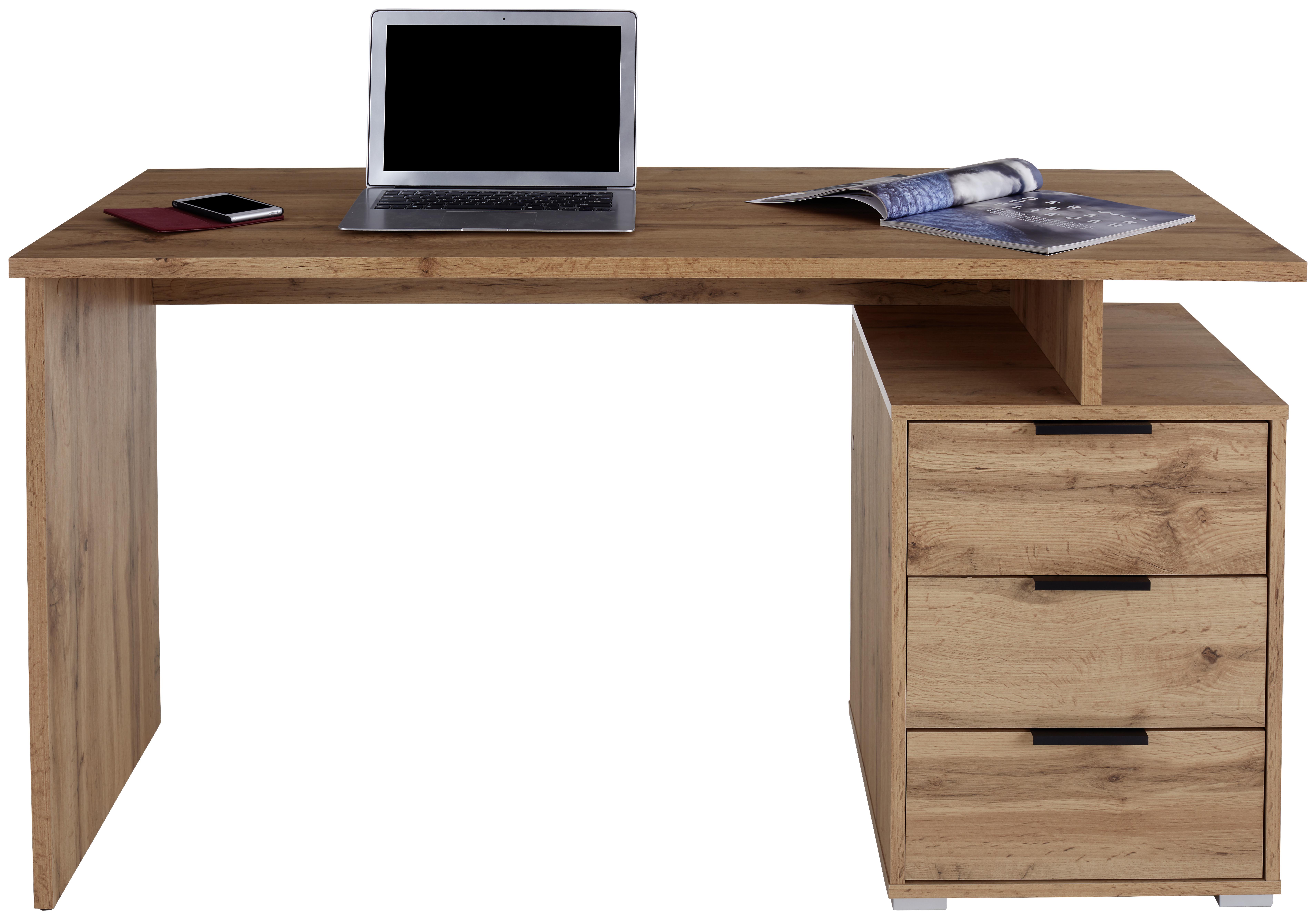 Schreibtisch + Stauraum B 138 cm H 76cm Mx 145, Eiche Dekor - Eichefarben, MODERN, Holzwerkstoff (138/76/60cm)