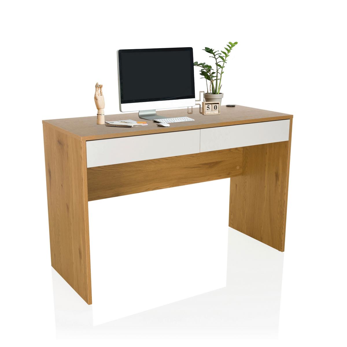 Schreibtisch Weiß/Eichefarben B: 120 cm - Eichefarben/Weiß, MODERN, Holzwerkstoff (120/50/78cm) - MID.YOU