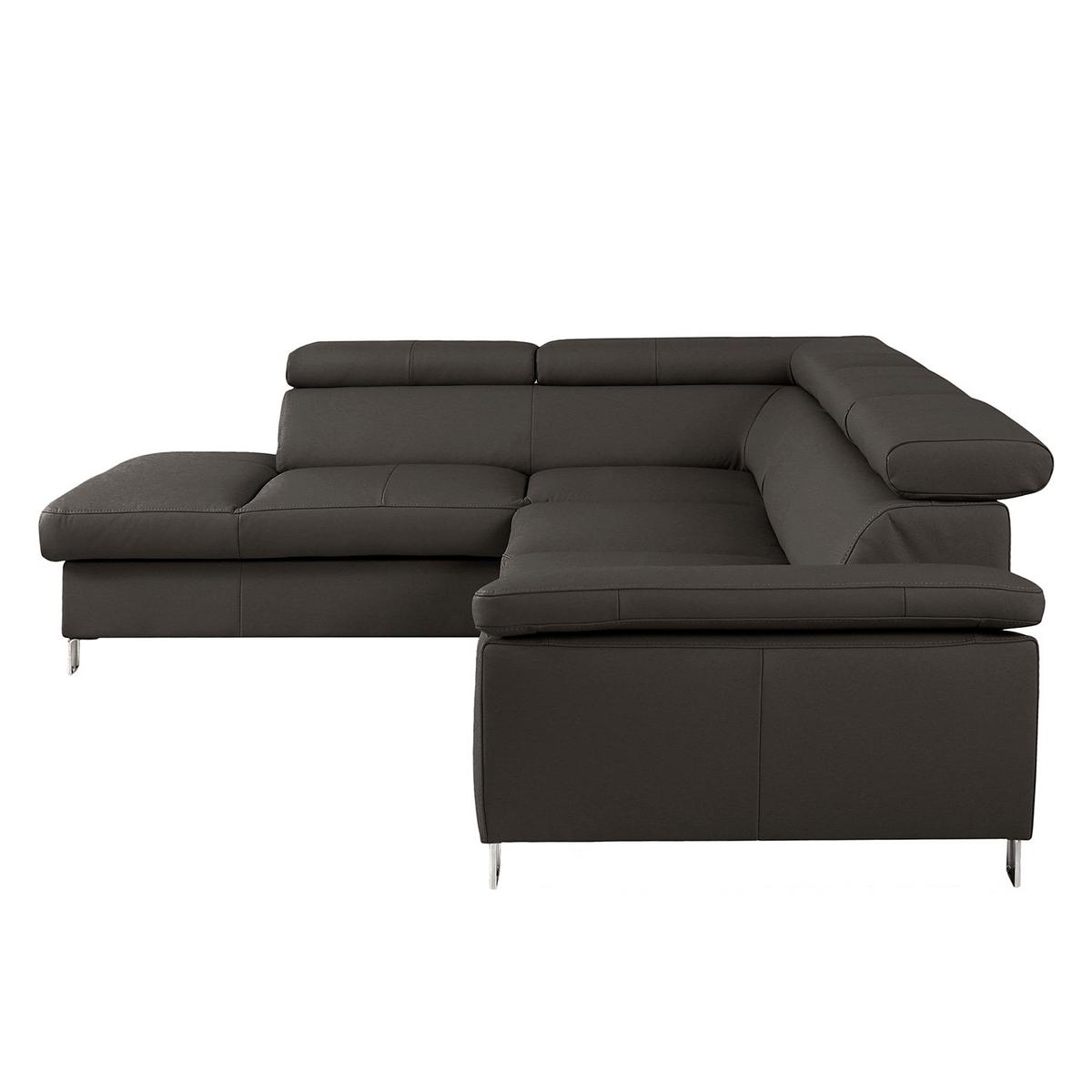 Ecksofa Lugano Teilleder Dunkelbraun 208x248 - Chromfarben/Dunkelbraun, Design, Leder/Textil (208/248cm) - Livetastic