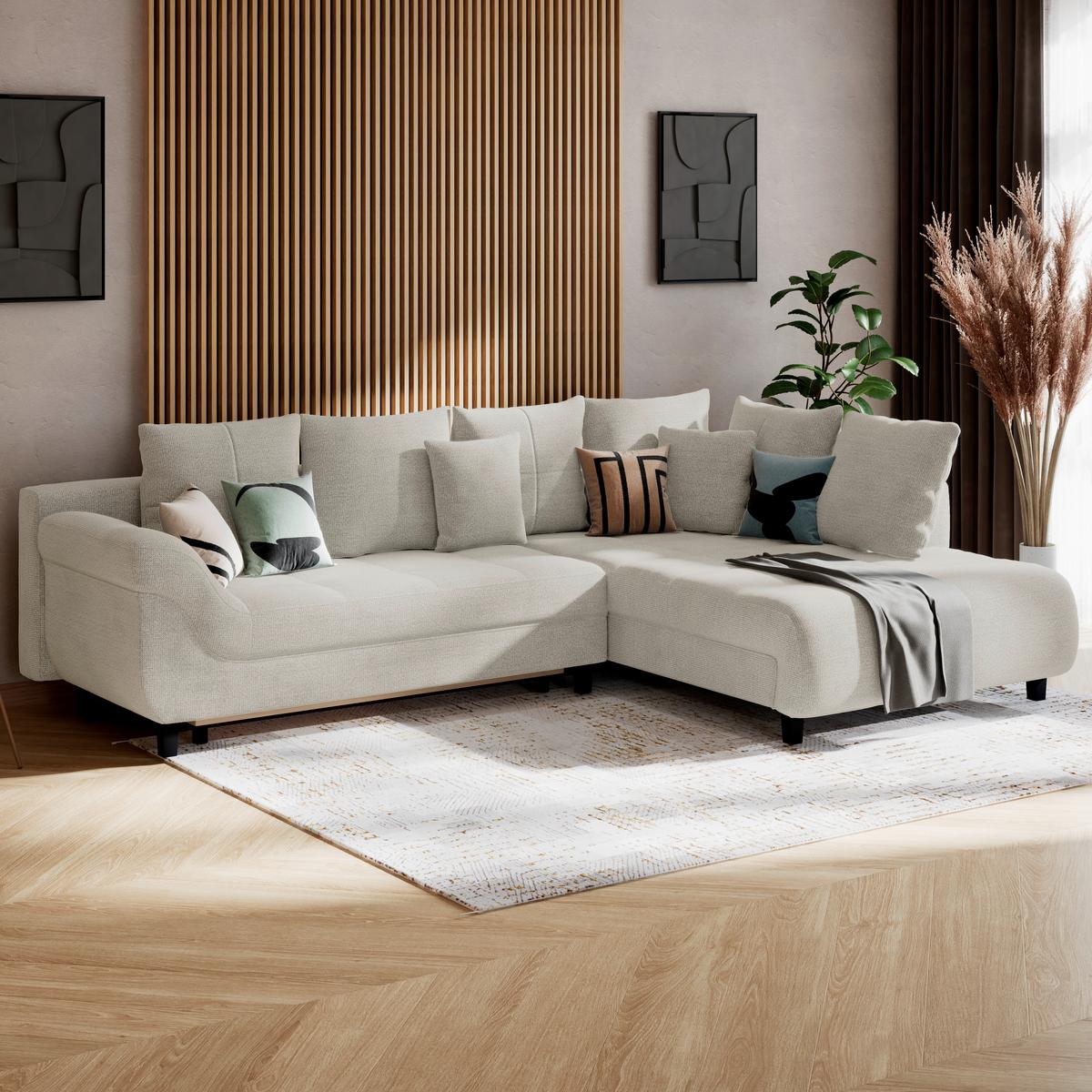 Ecksofa mit Schlaffunktion Mendoza New Chenille 309x197cm - Greige/Schwarz, KONVENTIONELL, Textil (309/197cm) - Ondega