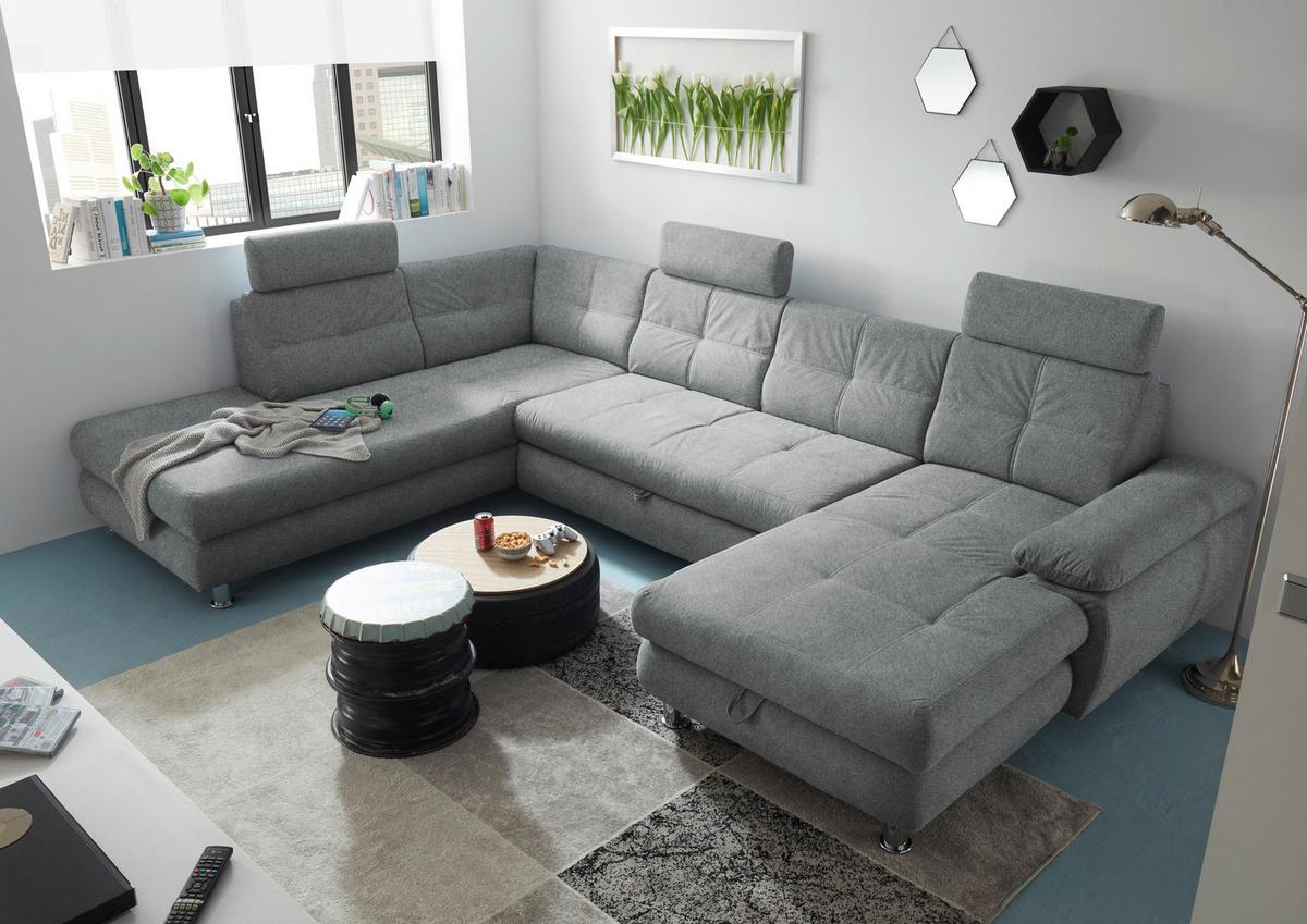 Wohnlandschaft mit Schlaffunktion Alba, Webstoff - Hellgrau, MODERN, Textil (233/349/177cm) - MID.YOU