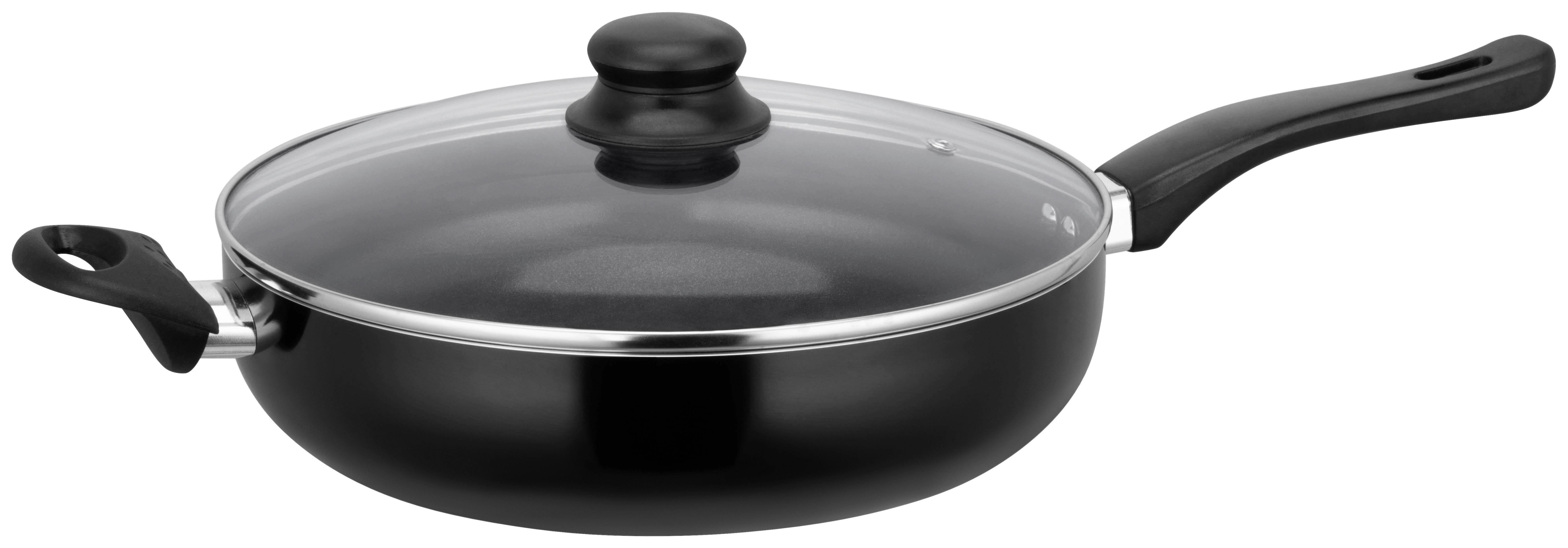 Bratpfanne Marina DxH: ca. 28x7 cm Aluminium mit Deckel - Klar/Schwarz, KONVENTIONELL, Glas/Kunststoff (28/7cm) - Luca Bessoni