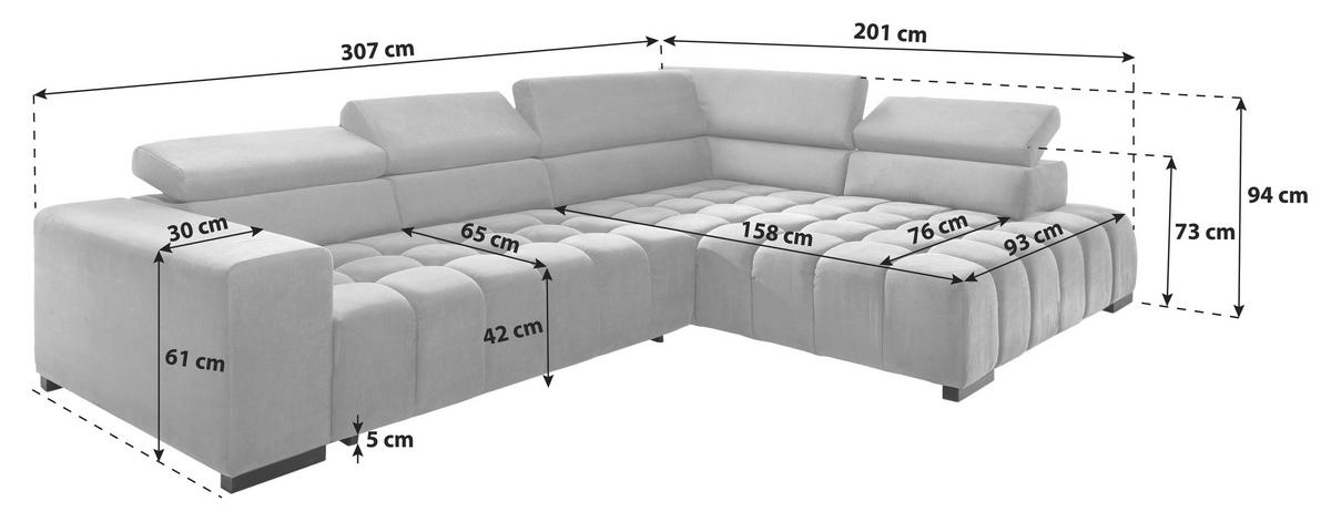 Eckschlafsofa Elias Neu mit Schlaffunktion Grau 307x201 cm - Schwarz/Grau, Design, Textil (307/201cm) - MID.YOU