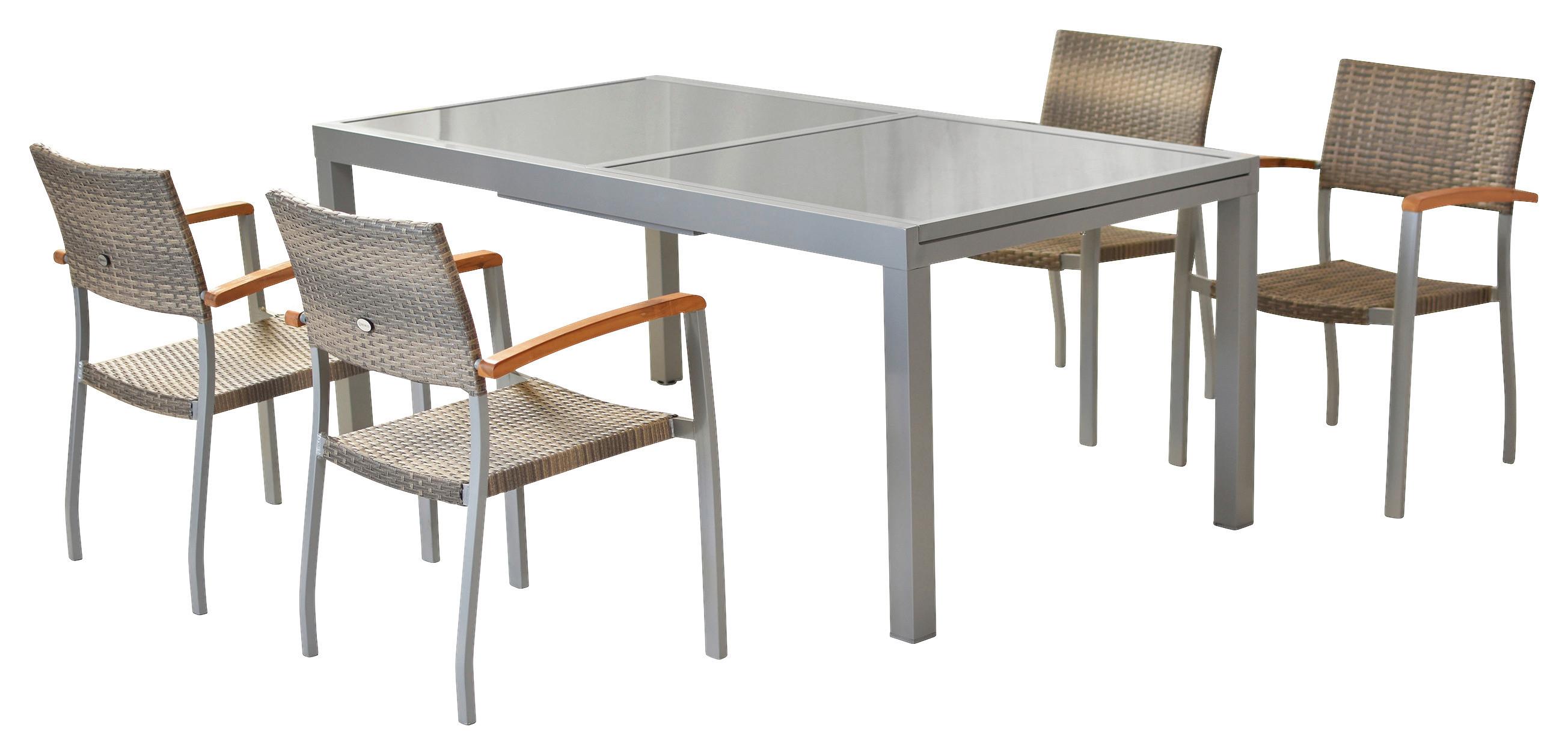 Gartengarnitur 5-Tlg Silano aus Aluminium - Silberfarben/Grau, MODERN, Holz/Kunststoff - Gardenson