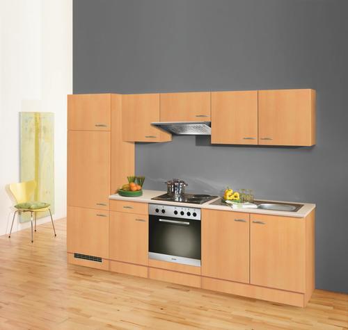 Küchenzeile Nano mit Geräten 270 cm Buche Dekor Modern - Buchefarben, MODERN, Holzwerkstoff (270cm) - MID.YOU