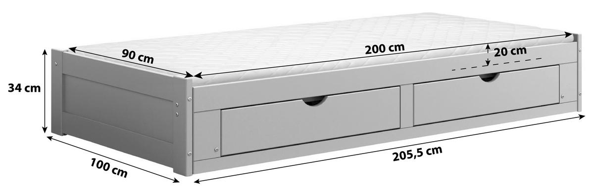 Ausziehbett Livio Grau - Grau, MODERN, Holz/Holzwerkstoff (90/200cm) - MID.YOU