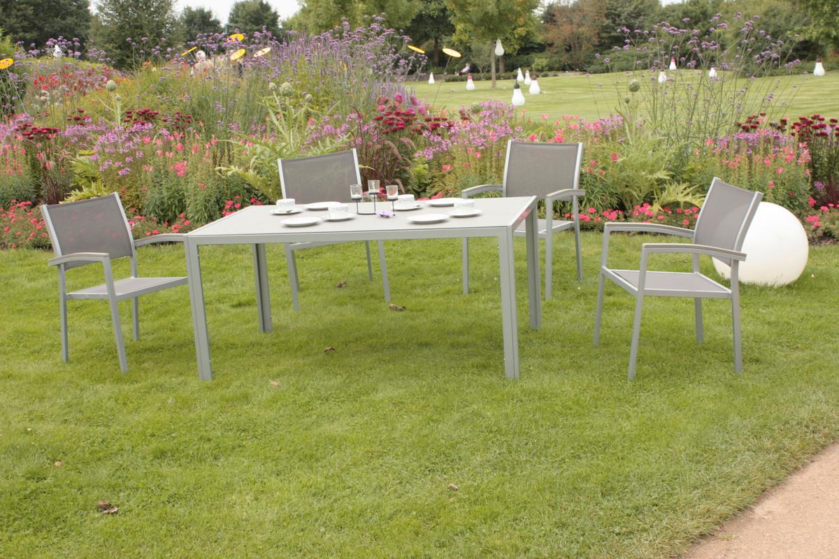 Gartentischgruppe Grace - Silberfarben/Grau, Basics, Glas/Kunststoff - Gardenson