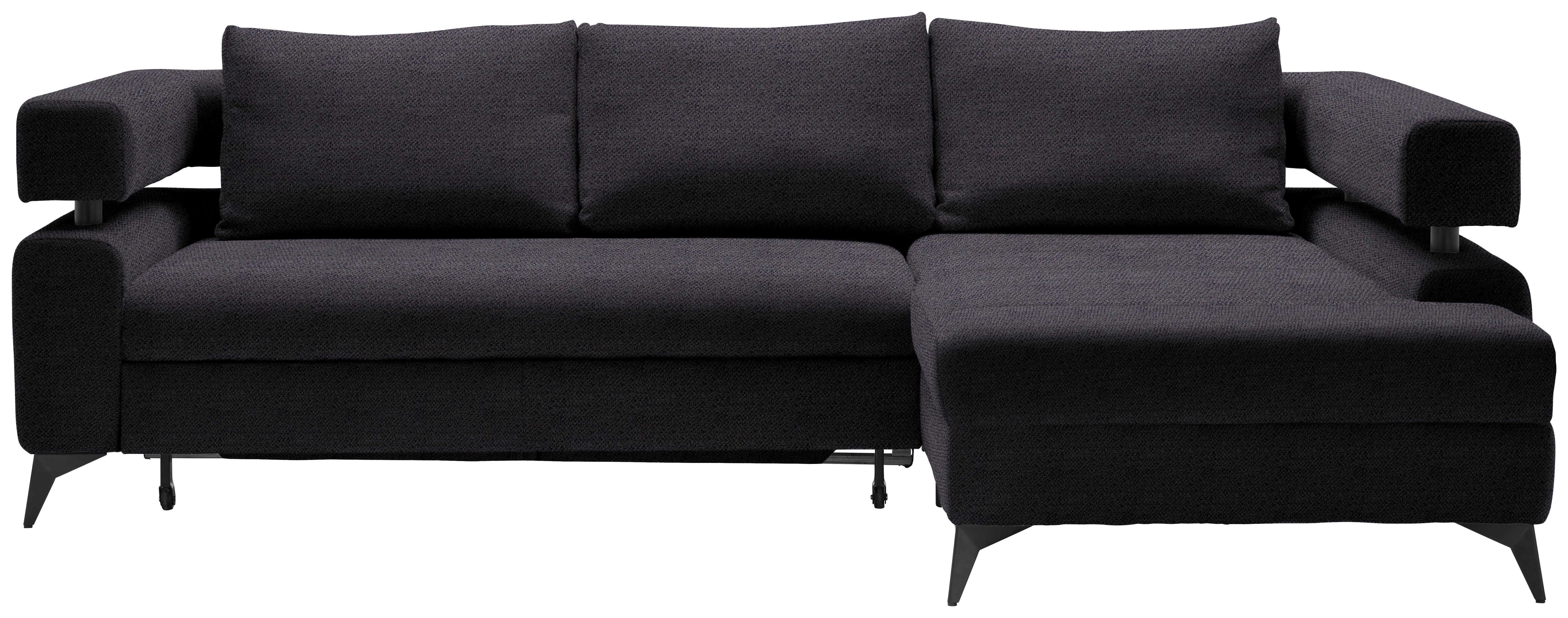 Rohová sedačka ROSALIE, pravá s úložným prostorem a lůžkem - černá, Konvenční, kov/textil (265/184cm)