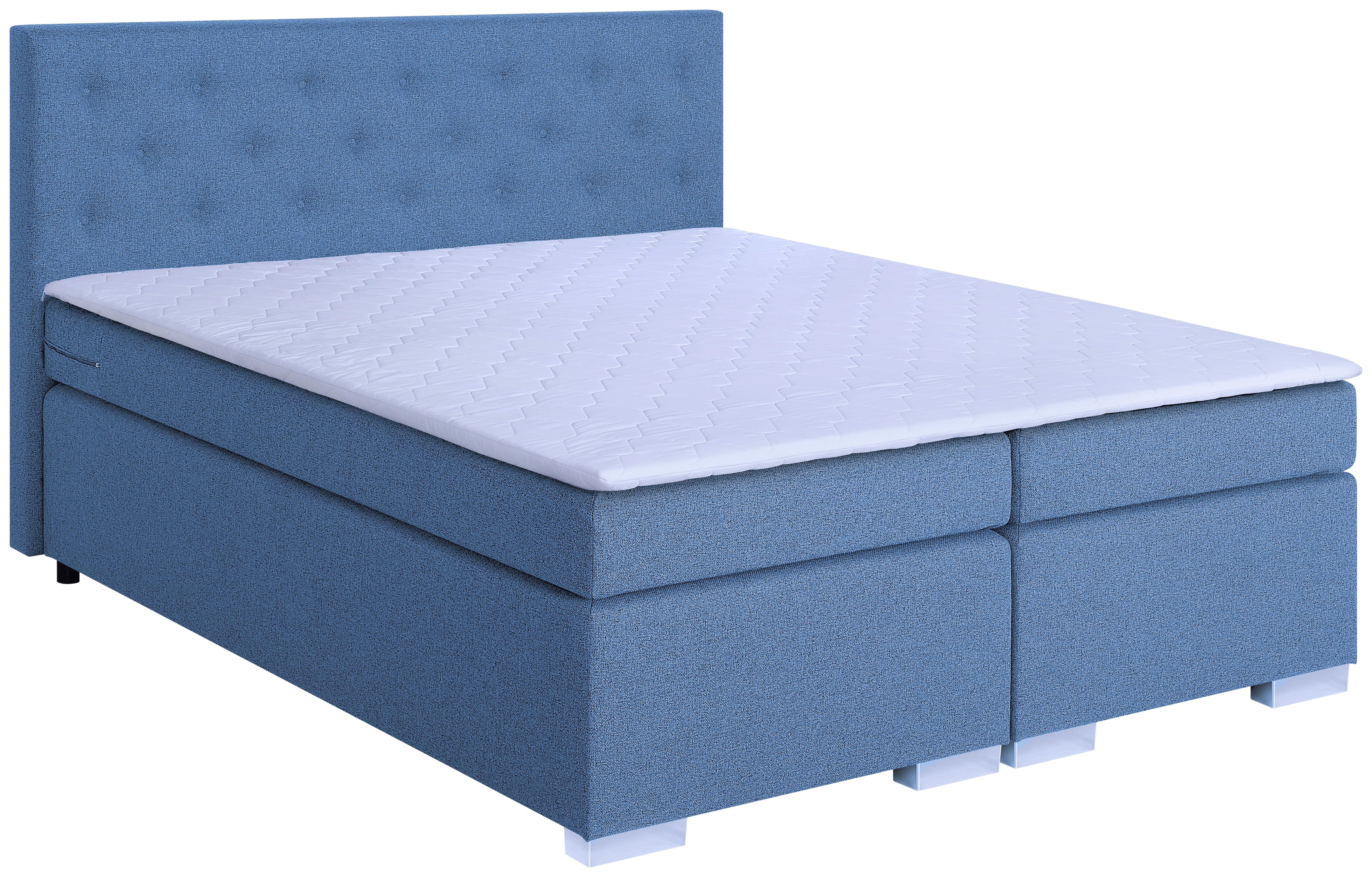 Boxspringbett Mit Topper 180x200 Korfu - Chromfarben/Blau, MODERN, Holzwerkstoff/Textil (180/200cm) - MID.YOU