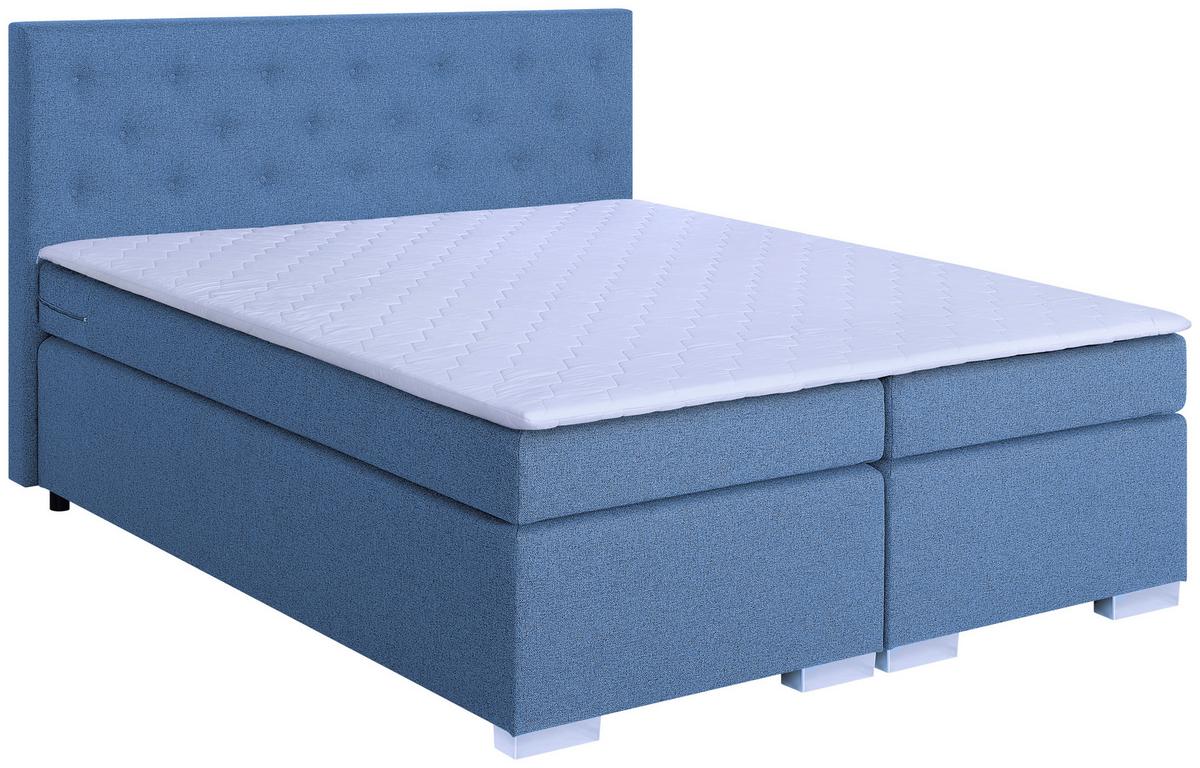 Boxspringbett Mit Topper 180x200 Korfu - Chromfarben/Blau, MODERN, Holzwerkstoff/Textil (180/200cm) - MID.YOU