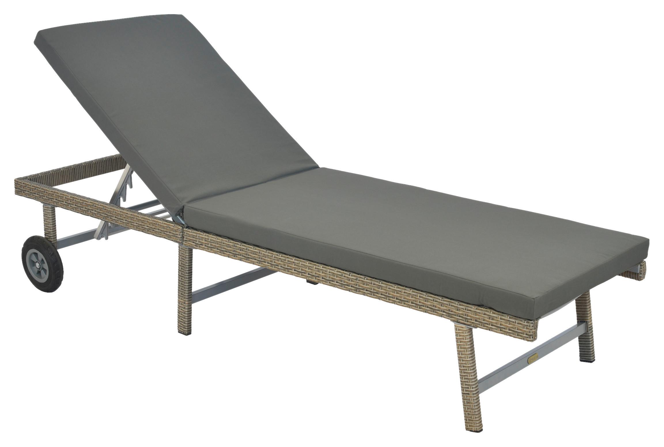 Sonnenliege Navarra Metall/Kunststoff mit Rollen - Beige/Grau, MODERN, Kunststoff/Metall (202/35/65cm) - Gardenson
