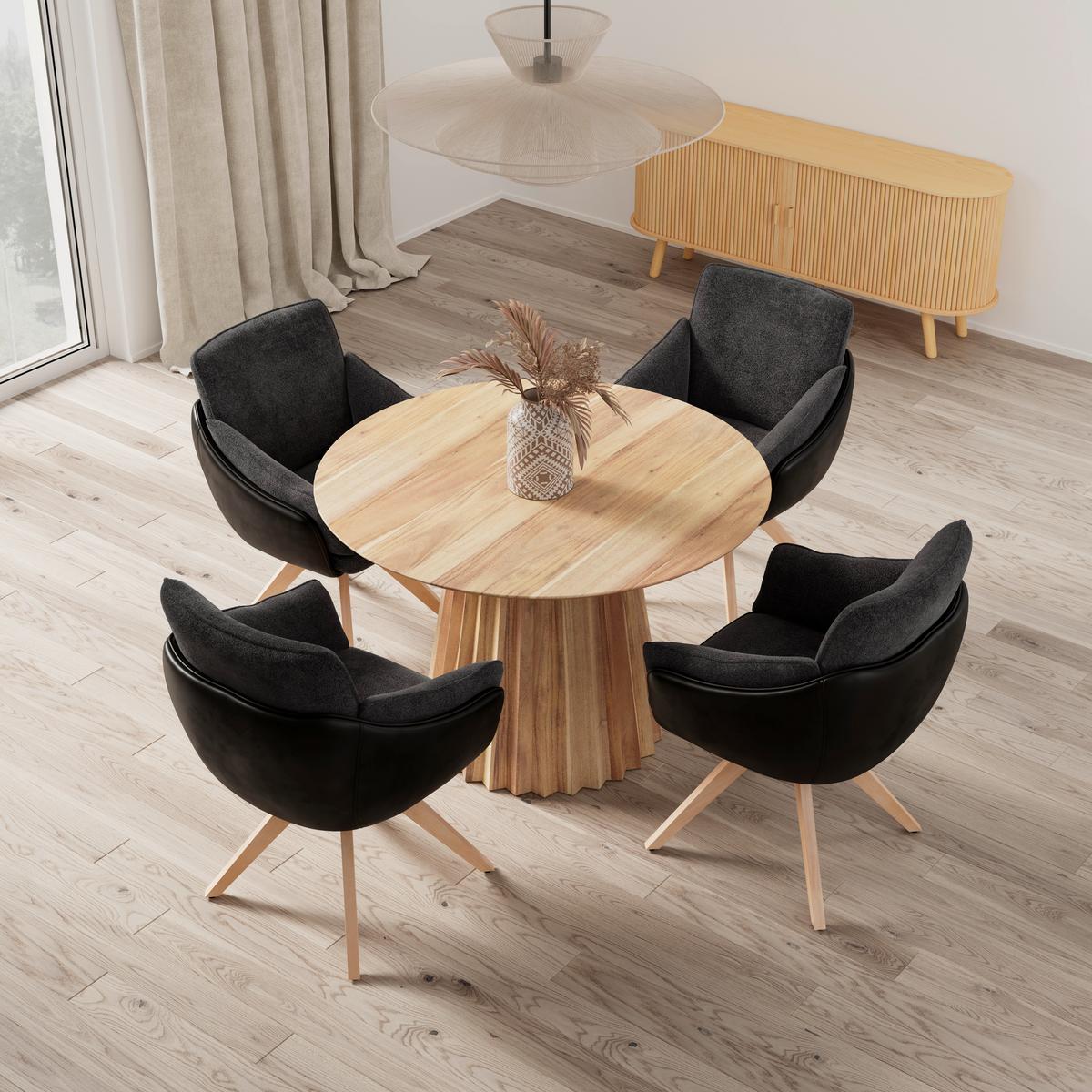 Židle s područkami Alja, tmavě šedá - tmavě šedá/barvy buku, Moderní, kov/dřevo (66/89/62cm) - Bessagi Home
