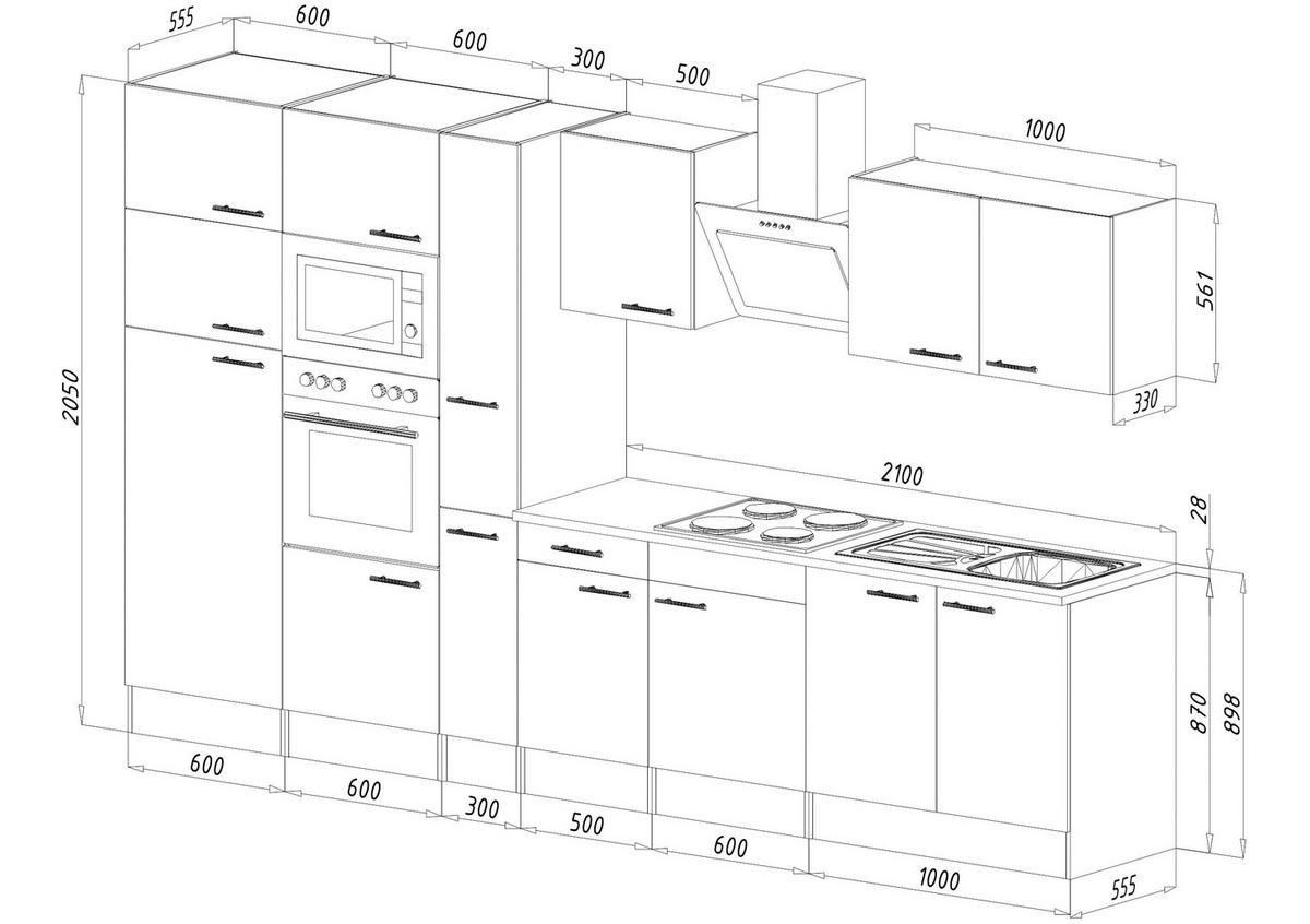 Küchenzeile Mit Geräten B: 360 Cm Weiß/eiche Dekor - Eichefarben/Weiß, Design, Holzwerkstoff (360cm) - Respekta