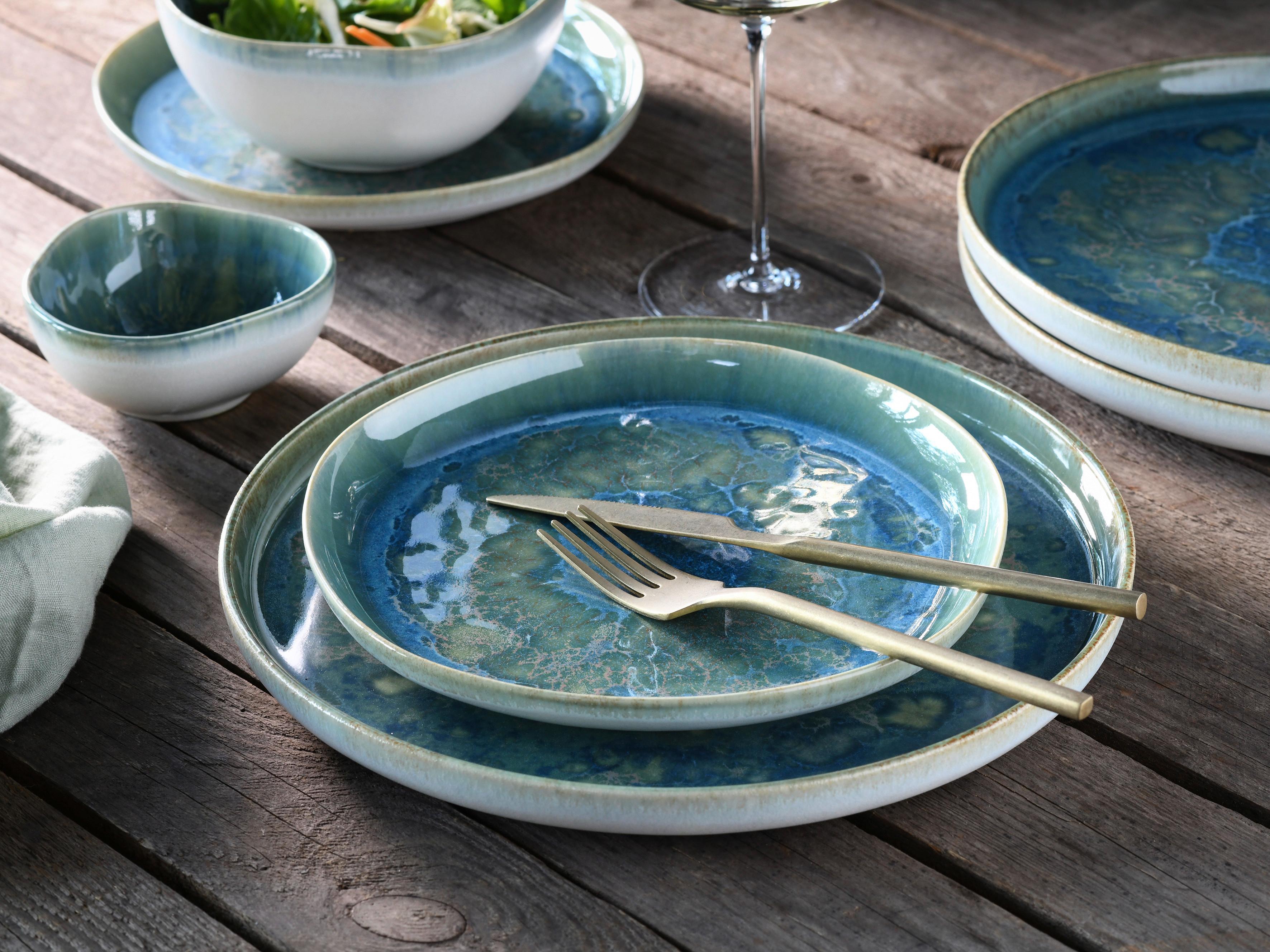 Creatable Desserteller Keramik Rund Yuki 4er-Set Ca. 22 Cm - Blau/Grün, Basics, Keramik (22cm) - Creatable