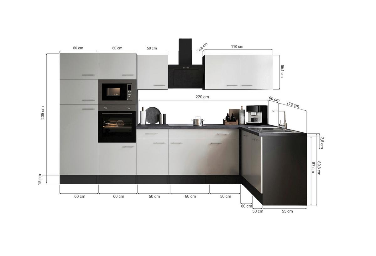 Eckküche Oliver Dunkelgrau S: 340x172cm - Dunkelgrau/Grau, Design, Holzwerkstoff (340/172cm) - Respekta