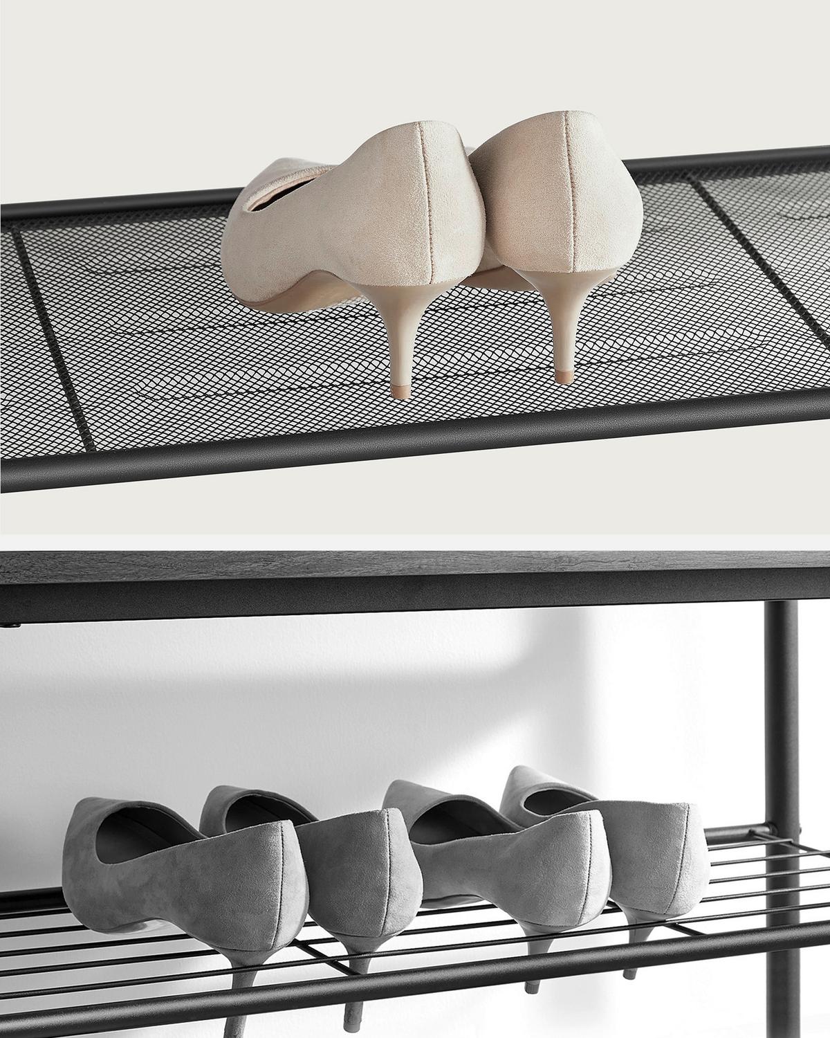 Schuhablage Platz für 16 Schuhpaare, B: 100 cm - Schwarz/Braun, Trend, Holzwerkstoff/Metall (100/92,5/30cm) - Boxxx