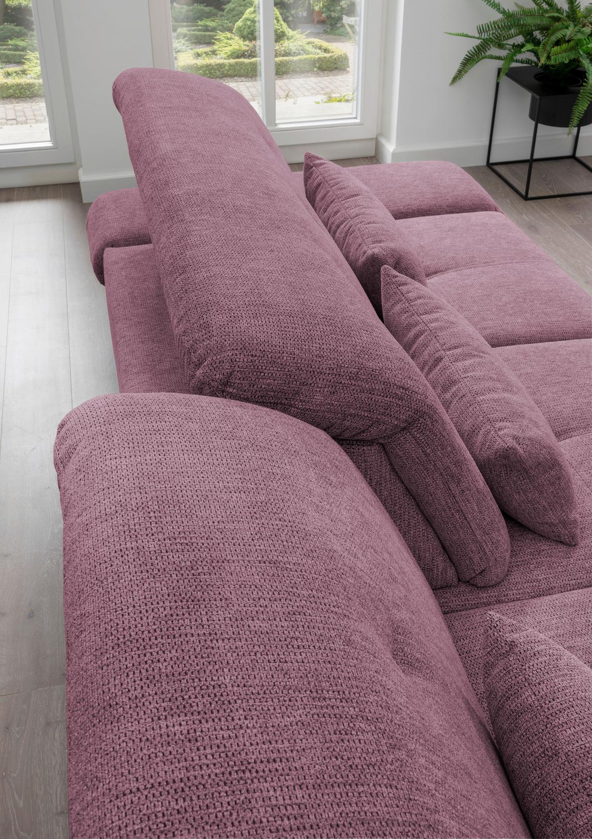 Ecksofa Mit Schlaffunktion Dalida Brombeere Chenille - Chromfarben/Brombeere, Design, Textil (196/300cm) - Livetastic