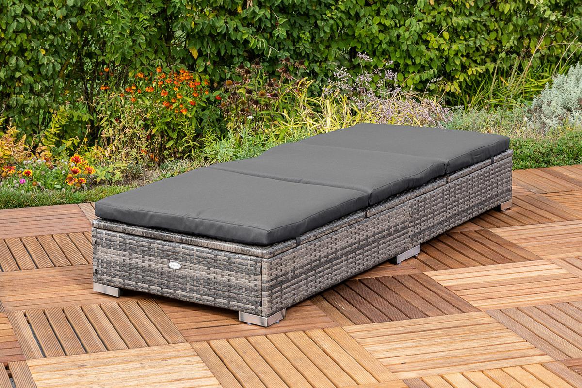 Sonnenliege Metall/Kunststoff mit Auflage, verstellbar - Grau, MODERN, Kunststoff/Metall (195/26/73cm) - Gardenson