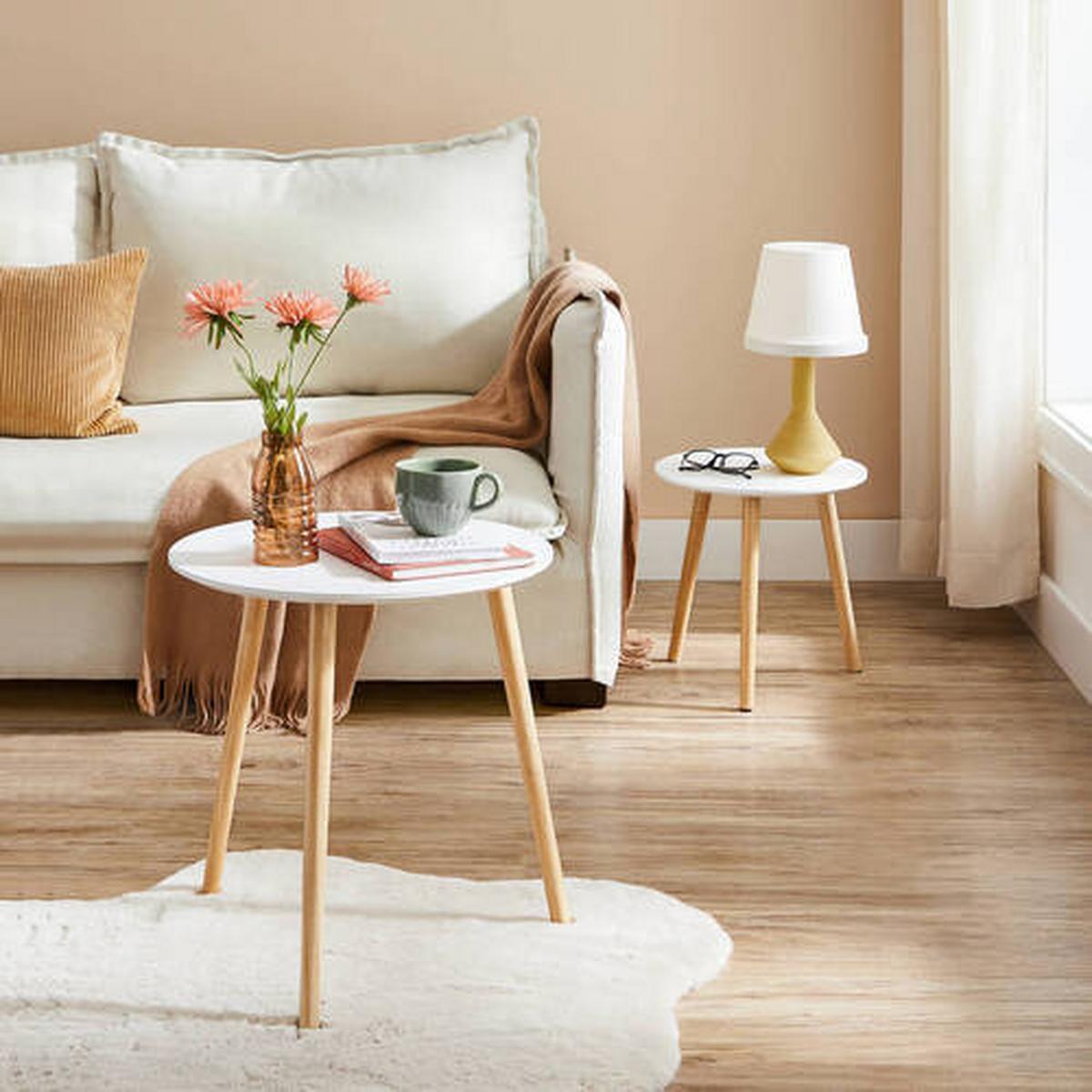 Beistelltisch 2-teiliges Set Weiß, Kieferfarben - Naturfarben/Weiß, Trend, Holz/Holzwerkstoff (35-45/35-45/35-50cm) - Boxxx