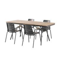 Gartentischgruppe Parc 5-teilig Metall/Holz, anthrazit/Natur - Anthrazit/Teakfarben, Natur, Holz/Metall (198/74/138cm) - Gardenson