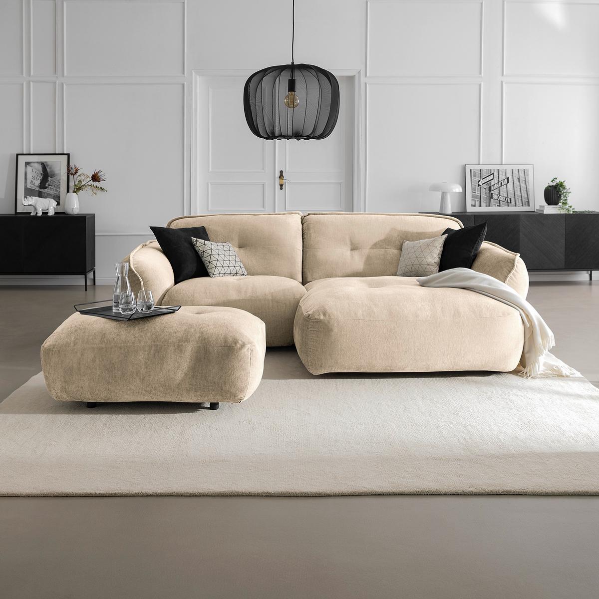 Hocker Fluffy, Creme B: 112 Cm - Creme/Schwarz, MODERN, Textil (112/46/65cm) - Trendmanufaktur