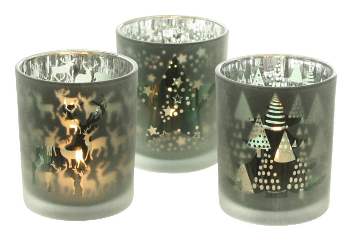 Teamécses Tartó Üveg Xmas Time - Zöld/Szürke, modern, Üveg (7/8,5cm)