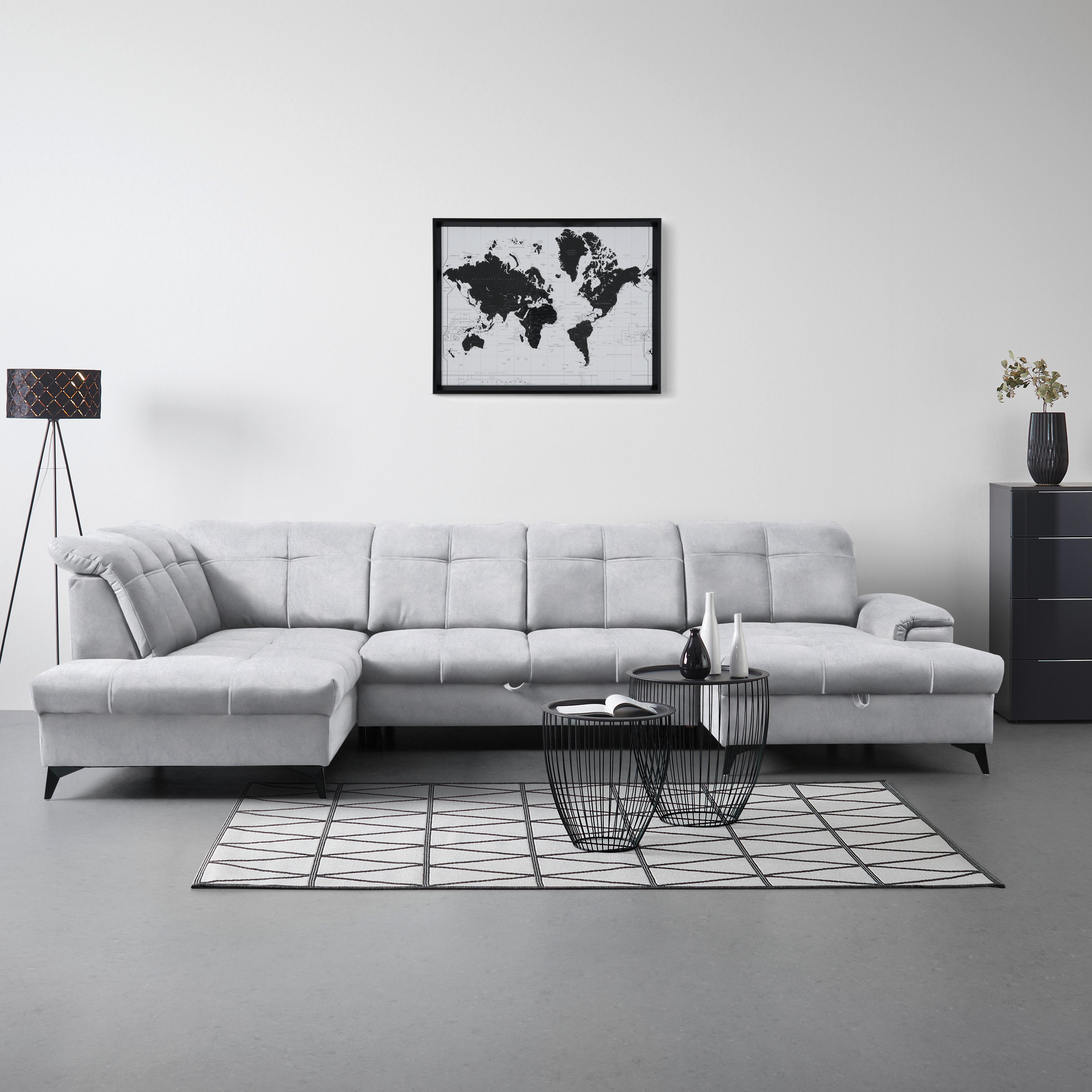 Sedacia súprava U SIERRA, ľavá, svetlosivá CLOUD - čierna/svetlosivá, Modern, kov/textil (230/364/181cm) - Mömax